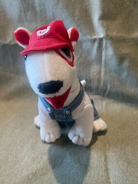 Target Bullseye Dog in Red Hat and Blue Overalls